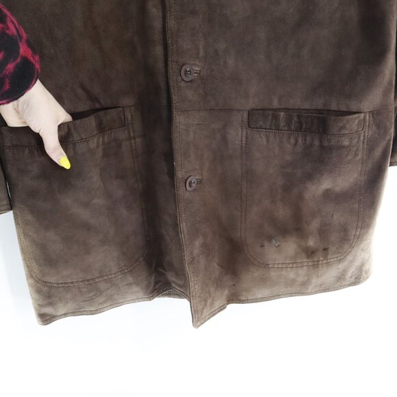Cezani Leather Suede Overcoat Men L Brown Professor Literary Distinguished Retro - Picture 6 of 16